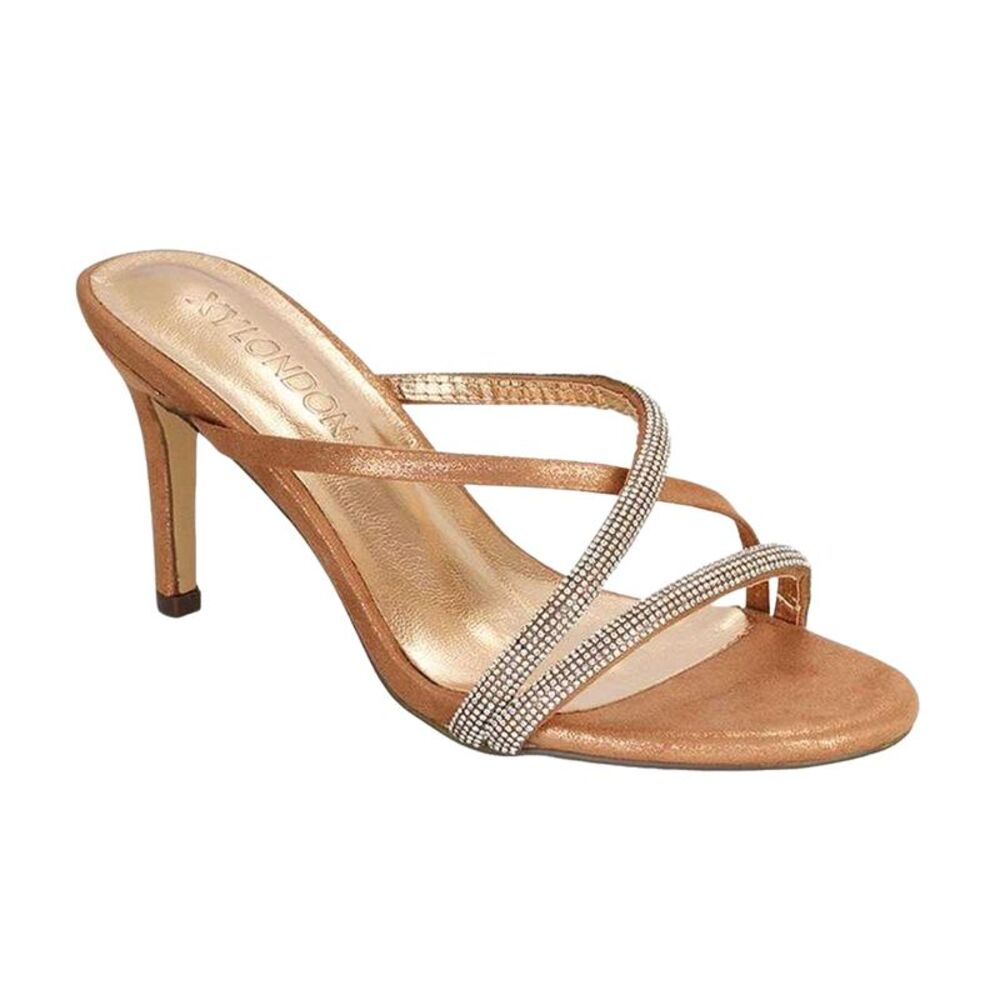XY London Womens/Ladies Teddie Diamante Crossover Strap Mule Sandals / Rose Gold